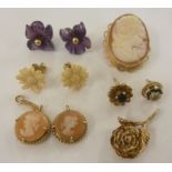 Jewellery: to include a 9ct gold framed shell carved cameo brooch;