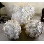 Five identical modern, folded white card, spherical,