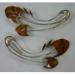 A pair of modern Art Nouveau inspired silver clips of whiplash form London AGP London 1986