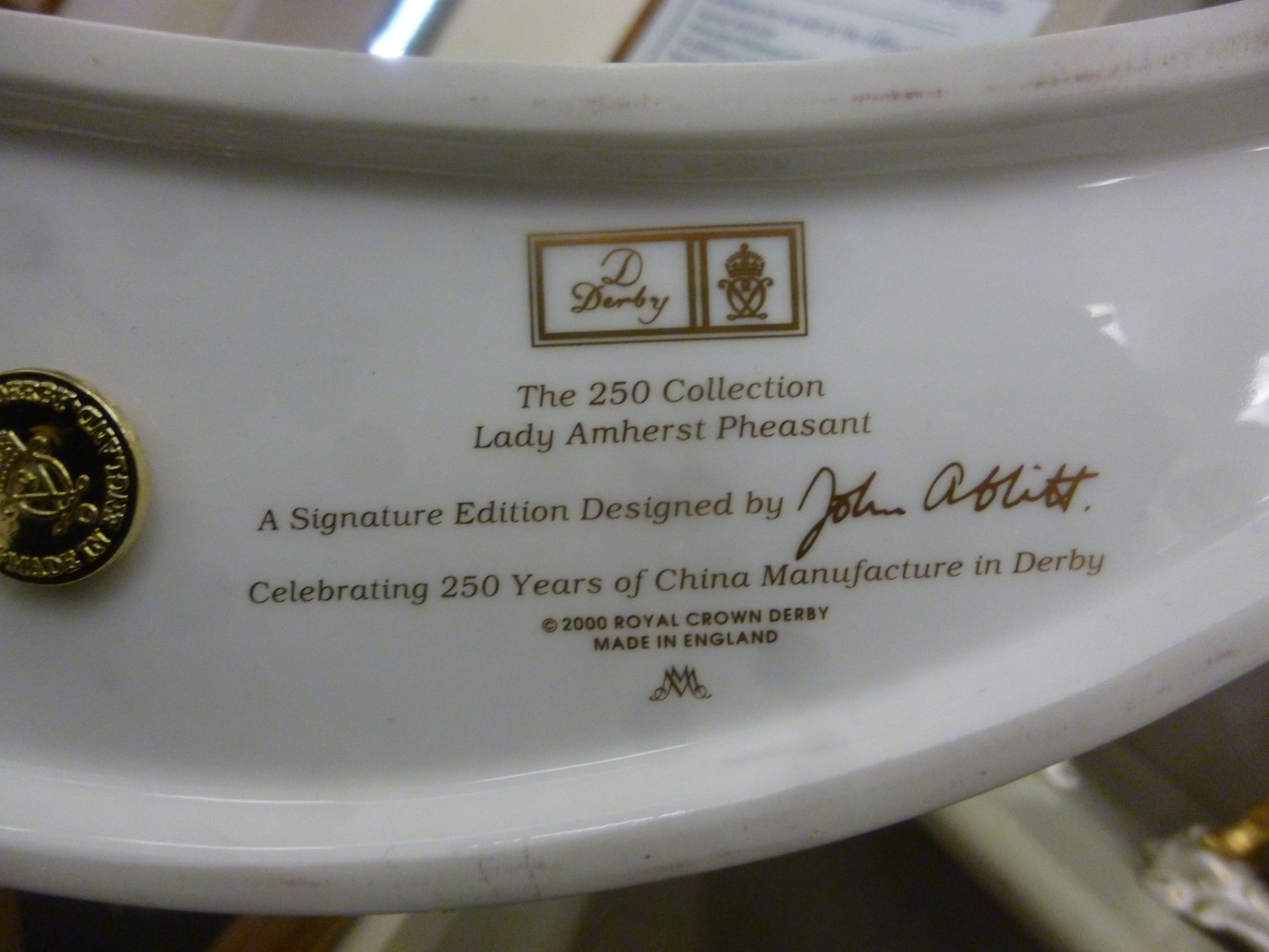 A Royal Crown Derby china 'The 250 Collection, Lady Amherst Pheasant' designed by John Ablitt, - Image 2 of 2