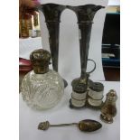 Silver collectables: to include a cut glass scent bottle with a silver hinged cap Birmingham marks