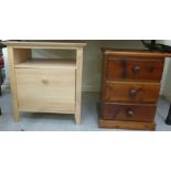 A modern dark stained pine three drawer bedside chest 23''h 17''w;