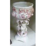 A late 19th/early 20thC Continental floral encrusted porcelain centrepiece vase,