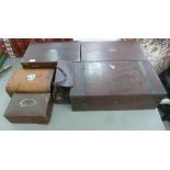 Five 19thC and later boxes: to include a mid Victorian mahogany writing slope with a hinged lid and