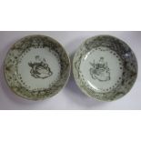 A pair of mid 18thC Chinese 'European Subject' porcelain saucer dishes,