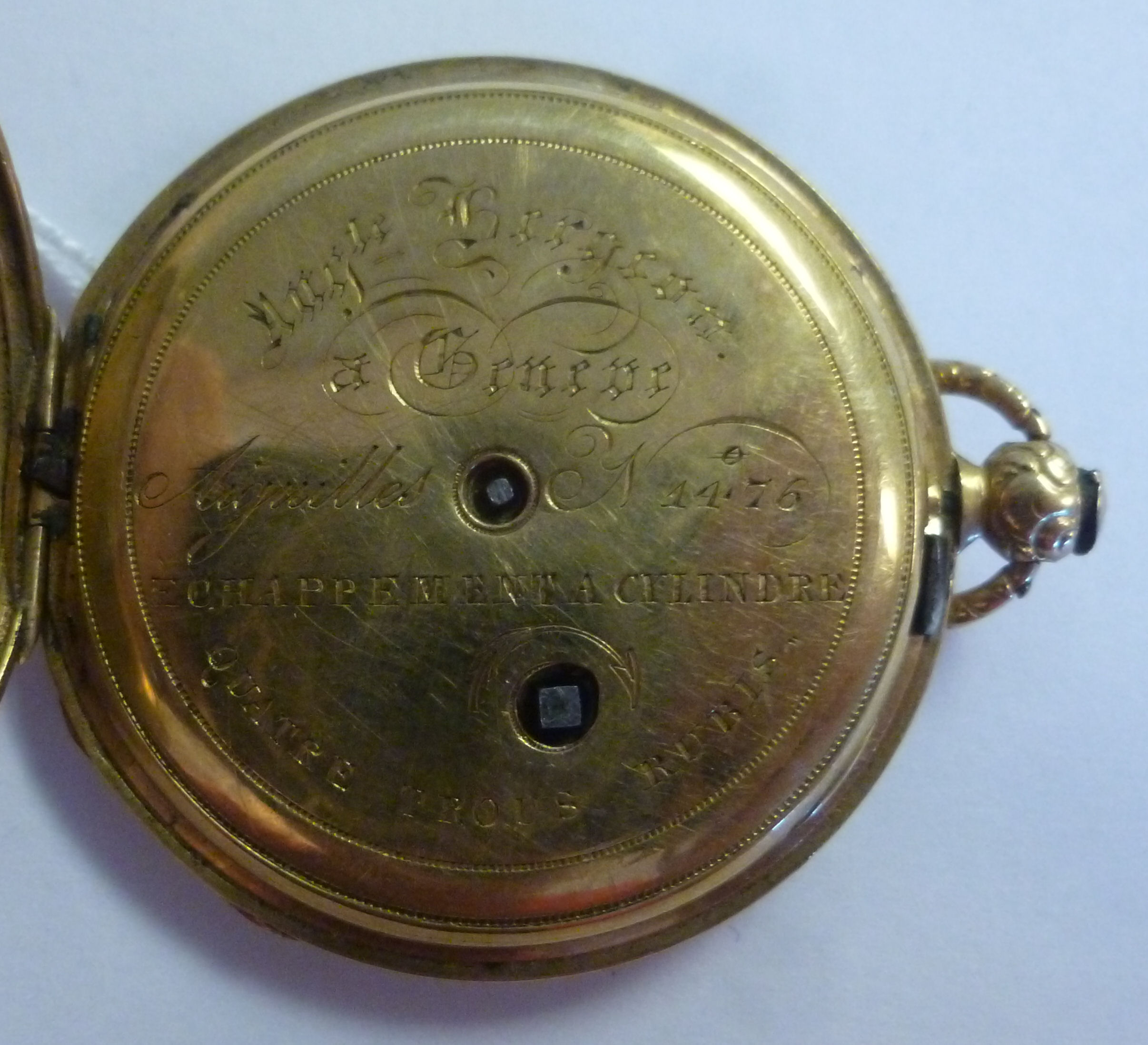 A late 19thC Flemish gold coloured metal slim cased pocket watch, engine turned, - Image 4 of 5