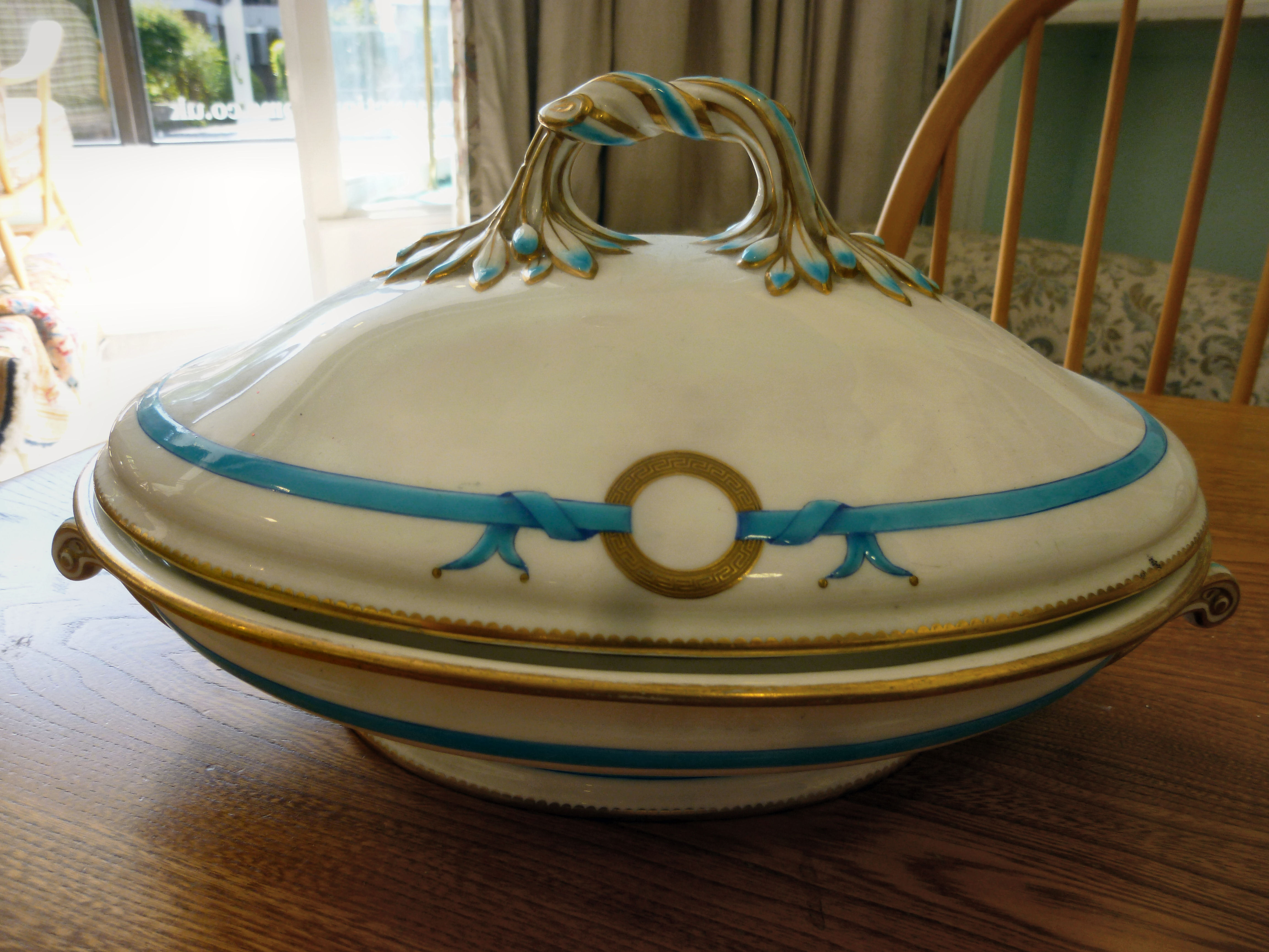 Late Victorian Minton ivory glazed china tableware, the borders decorated with turquoise ribbons, - Image 3 of 7