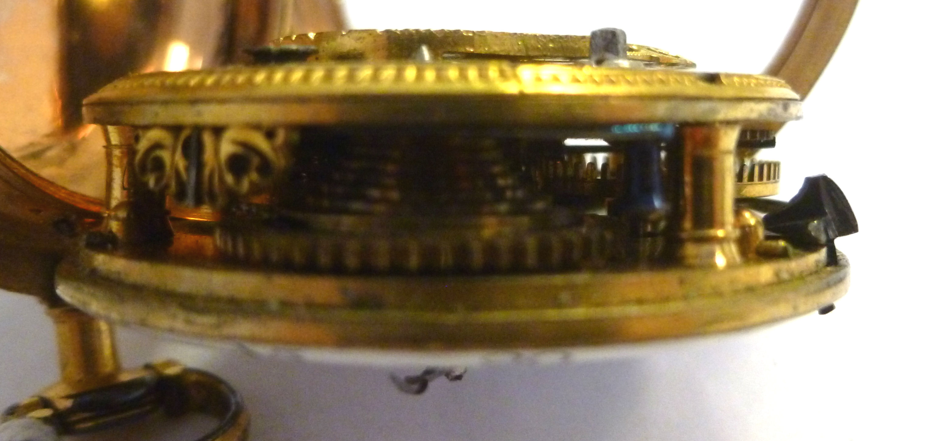 An early 19thC engraved and chased gilt metal cased pocket watch, the fusee movement inscribed Ja. - Image 4 of 7