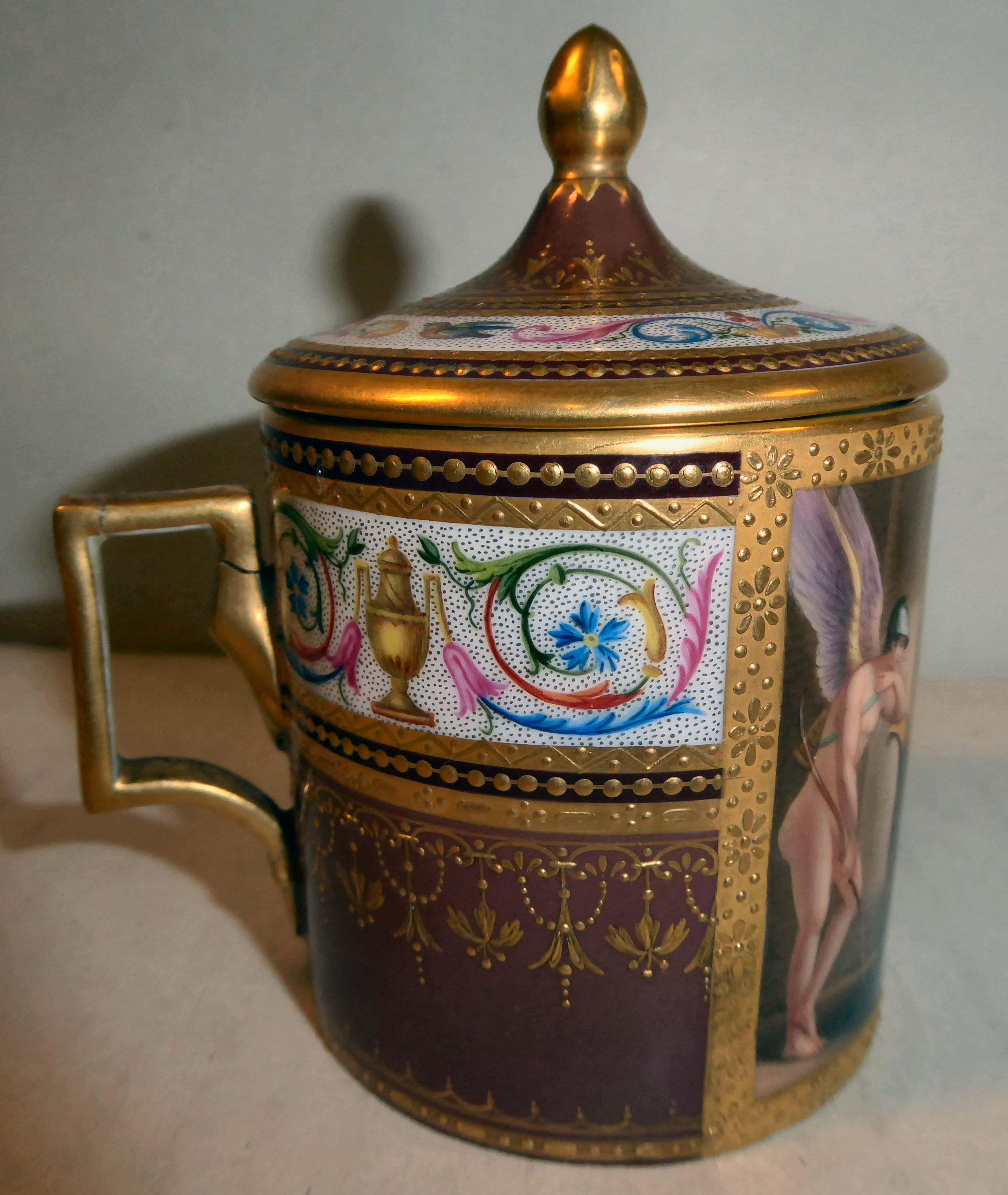 An early 20thC Austrian porcelain cylindrical cup and cover, - Image 3 of 8
