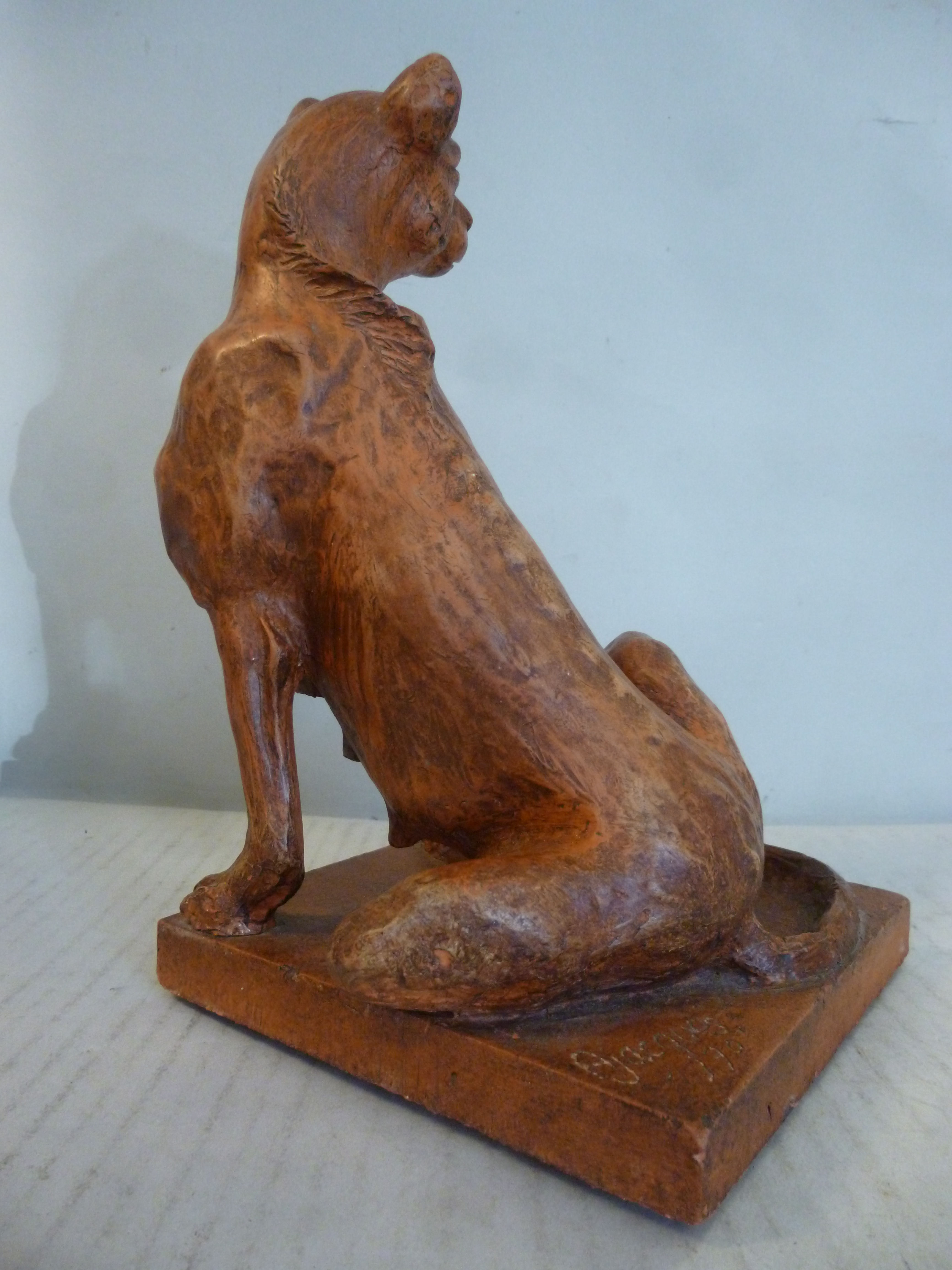 Ajacques - a terracotta model, a stylised seated lioness, - Image 3 of 4