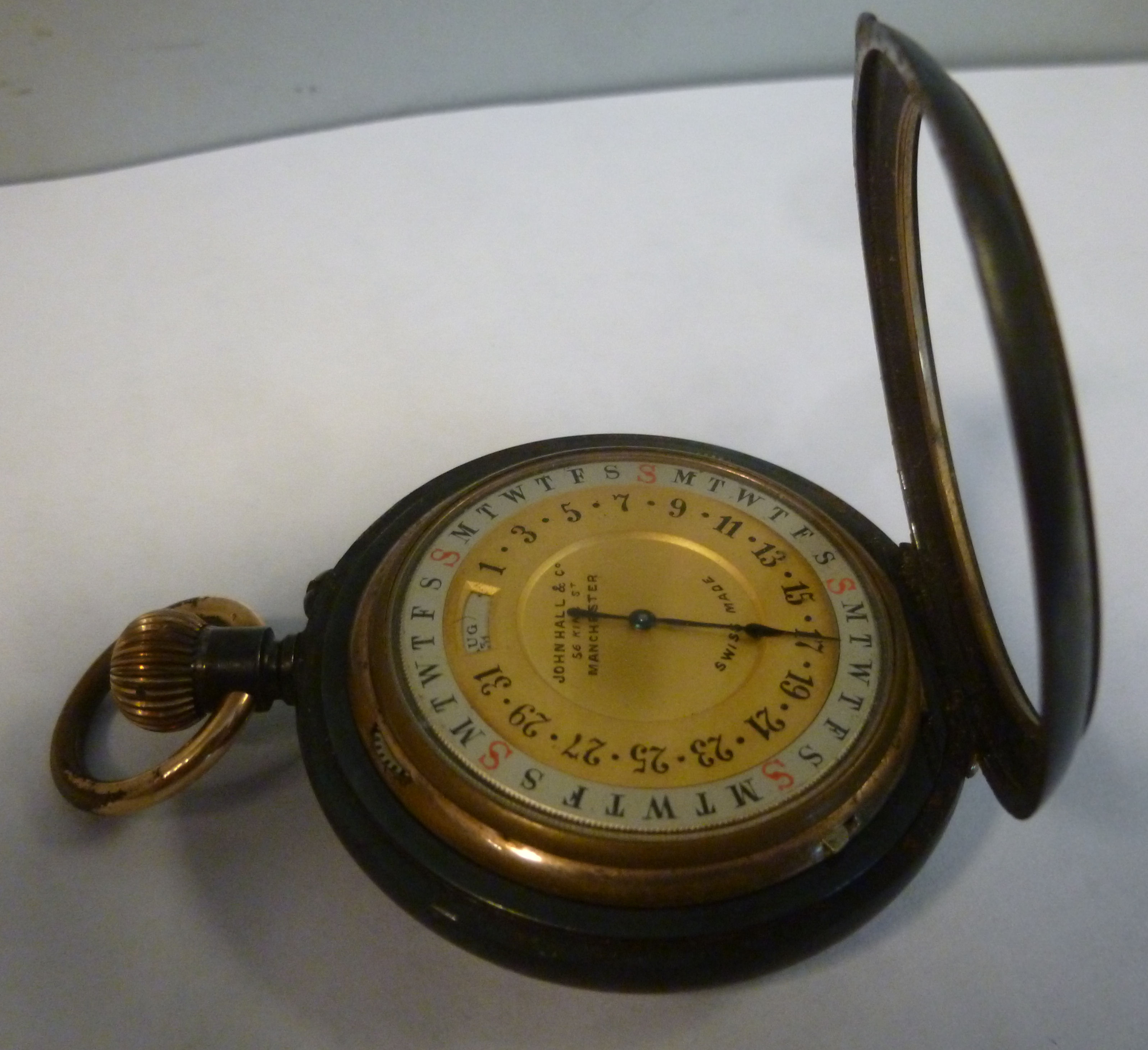 A late 19th/early 20thC lacquered steel and brass cased pocket watch, - Image 4 of 4