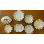 Late Victorian Minton ivory glazed china tableware, the borders decorated with turquoise ribbons,