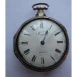 A late Victorian silver pair cased pocket watch, ornately embossed with a Biblical scene,