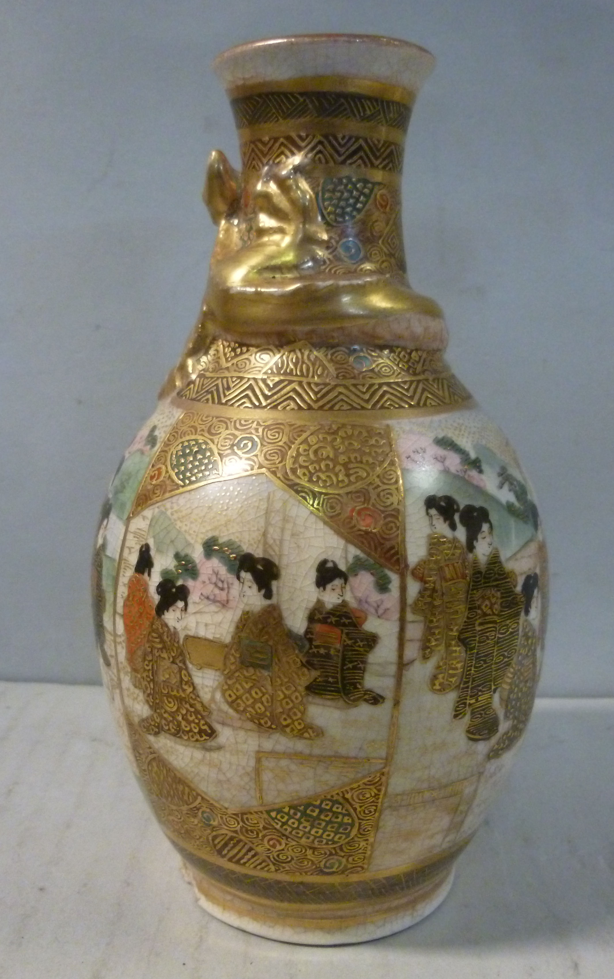 A late 19thC Japanese Satsuma earthenware vase of ovoid form, - Image 2 of 7