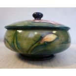 A Moorcroft pottery footed powder bowl and cover with a bun knop,