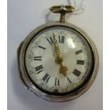 A late 18thC elaborately embossed and chased silver pair cased pocket watch,