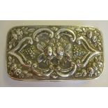 A foreign (possibly Chinese) silver coloured metal shallow, rectangular box,
