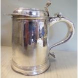 A William III silver tankard of tapered cylindrical form with applied wire bands,