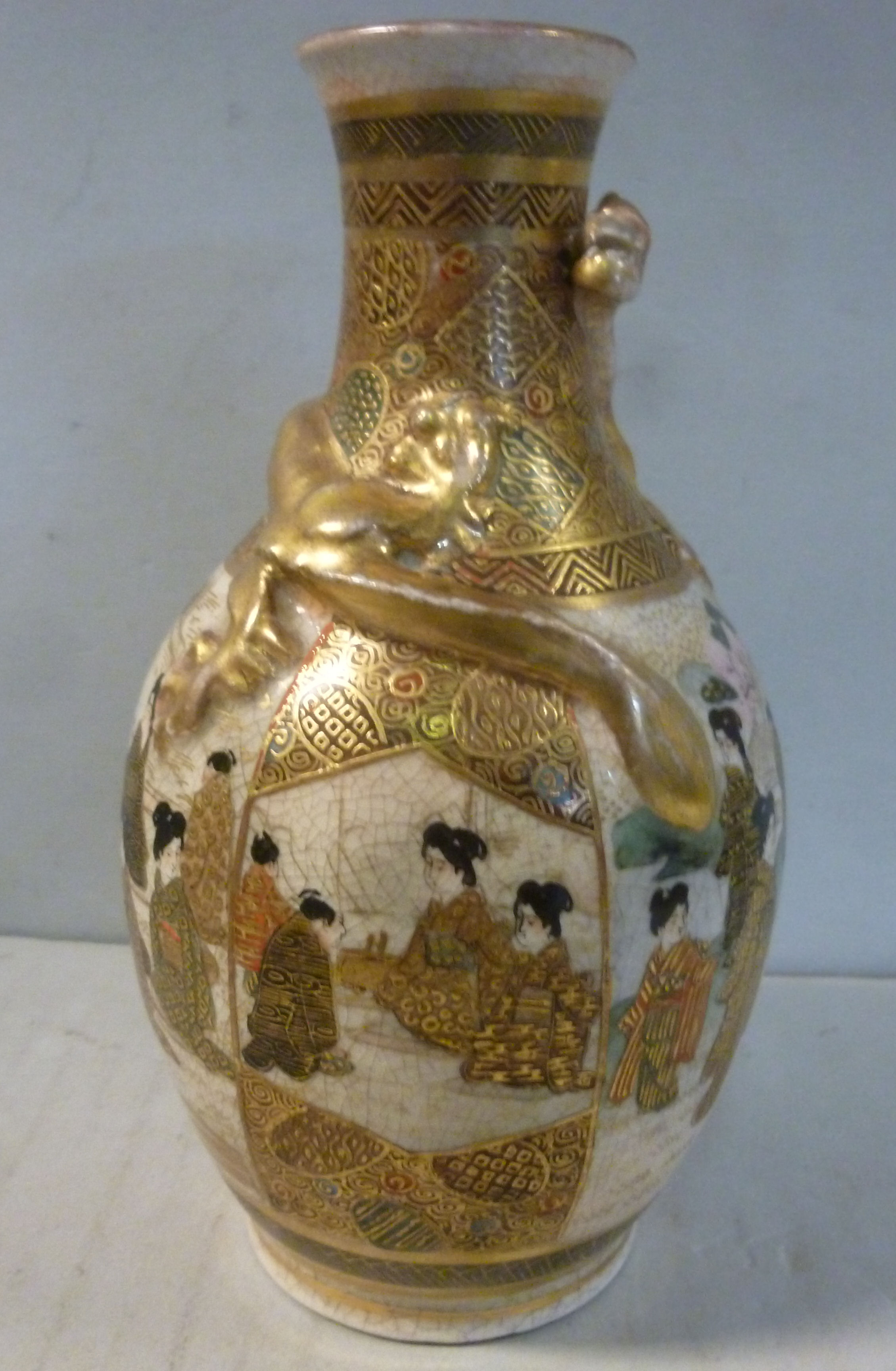 A late 19thC Japanese Satsuma earthenware vase of ovoid form, - Image 4 of 7