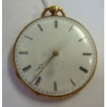 A late 19thC French gold coloured metal slim cased pocket watch,