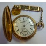 An early 20thC Waltham/Victory yellow metal cased full hunter pocket watch with decoratively