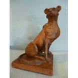 Ajacques - a terracotta model, a stylised seated lioness,