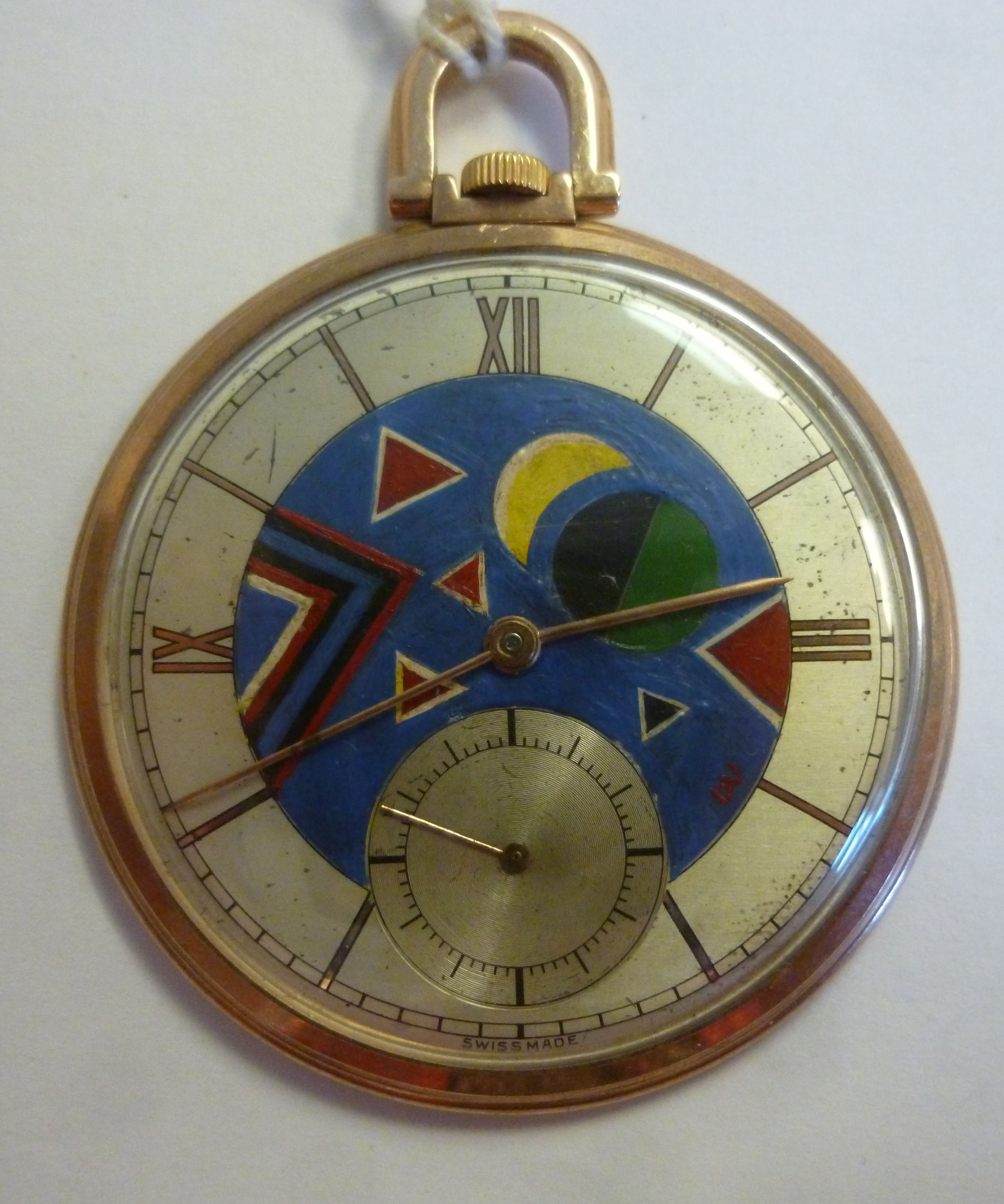 A mid 20thC Movado 9ct gold slim cased pocket watch,