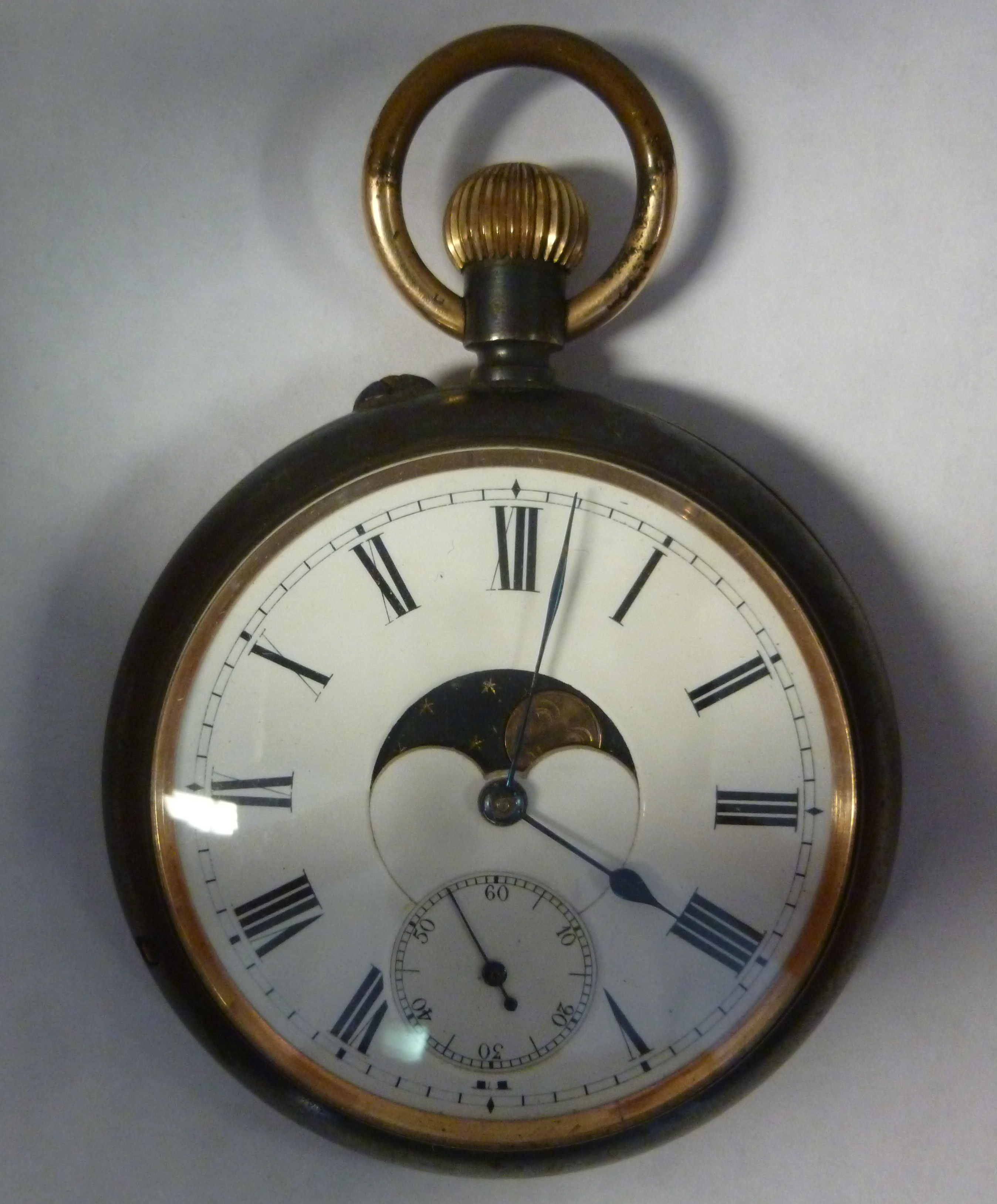 A late 19th/early 20thC lacquered steel and brass cased pocket watch, - Image 3 of 4