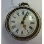 A late 18thC elaborately embossed and chased silver pair cased pocket watch,