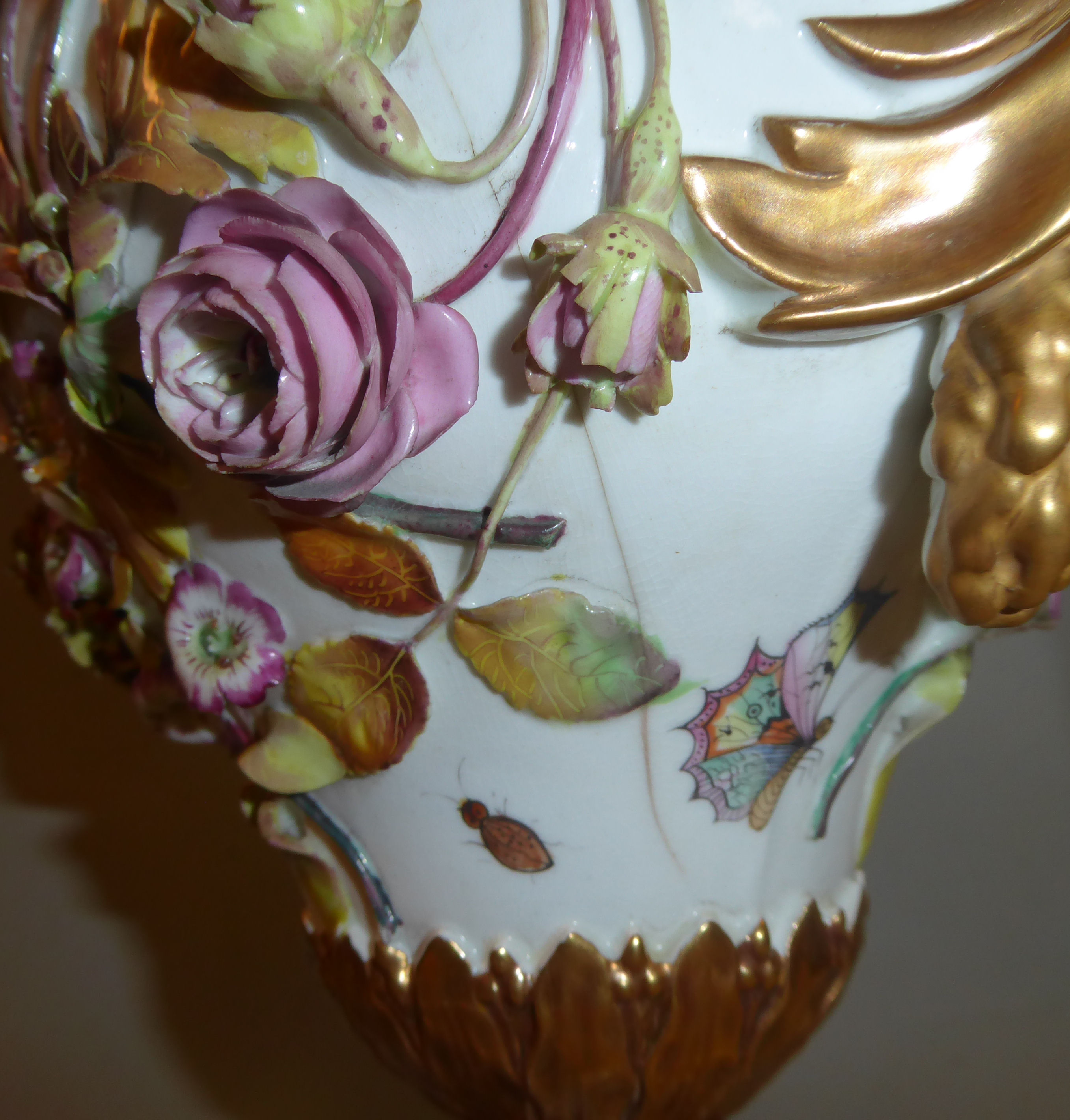 A pair of Chamberlains Worcester ivory glazed and floral encrusted gilded and painted pear shaped, - Image 5 of 9