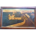 Tringaly - a 1920/30s Asiatic scene with a tram car on a coastline road oil on board bears a
