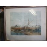 Michael Choplin - 'Two Dutch Barges' Limited Edition 28/200 tinted engraving bears a pencil