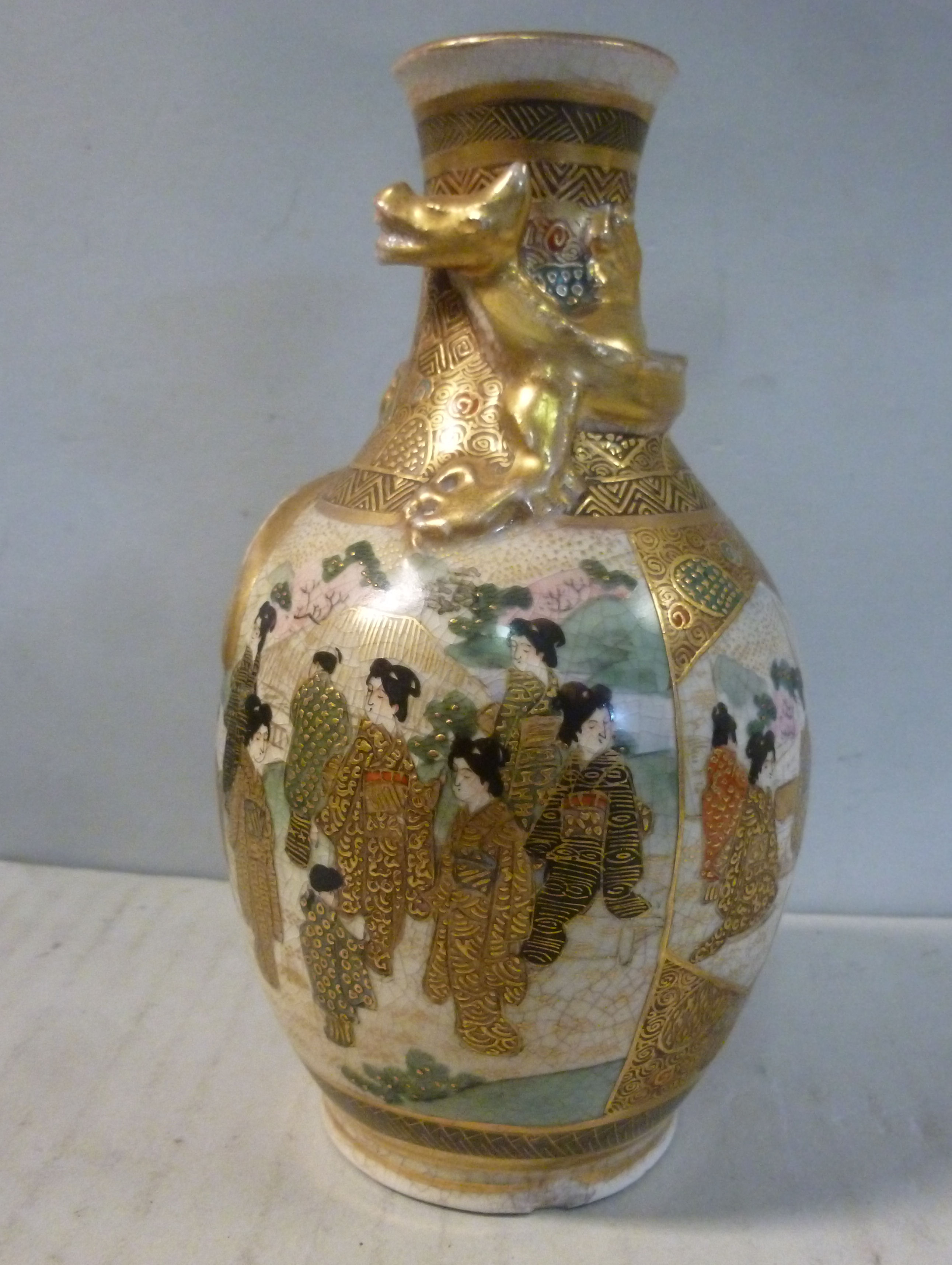 A late 19thC Japanese Satsuma earthenware vase of ovoid form,