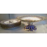 A set of six late 19thC china dessert plates and a matching comport with uniformly pierced and