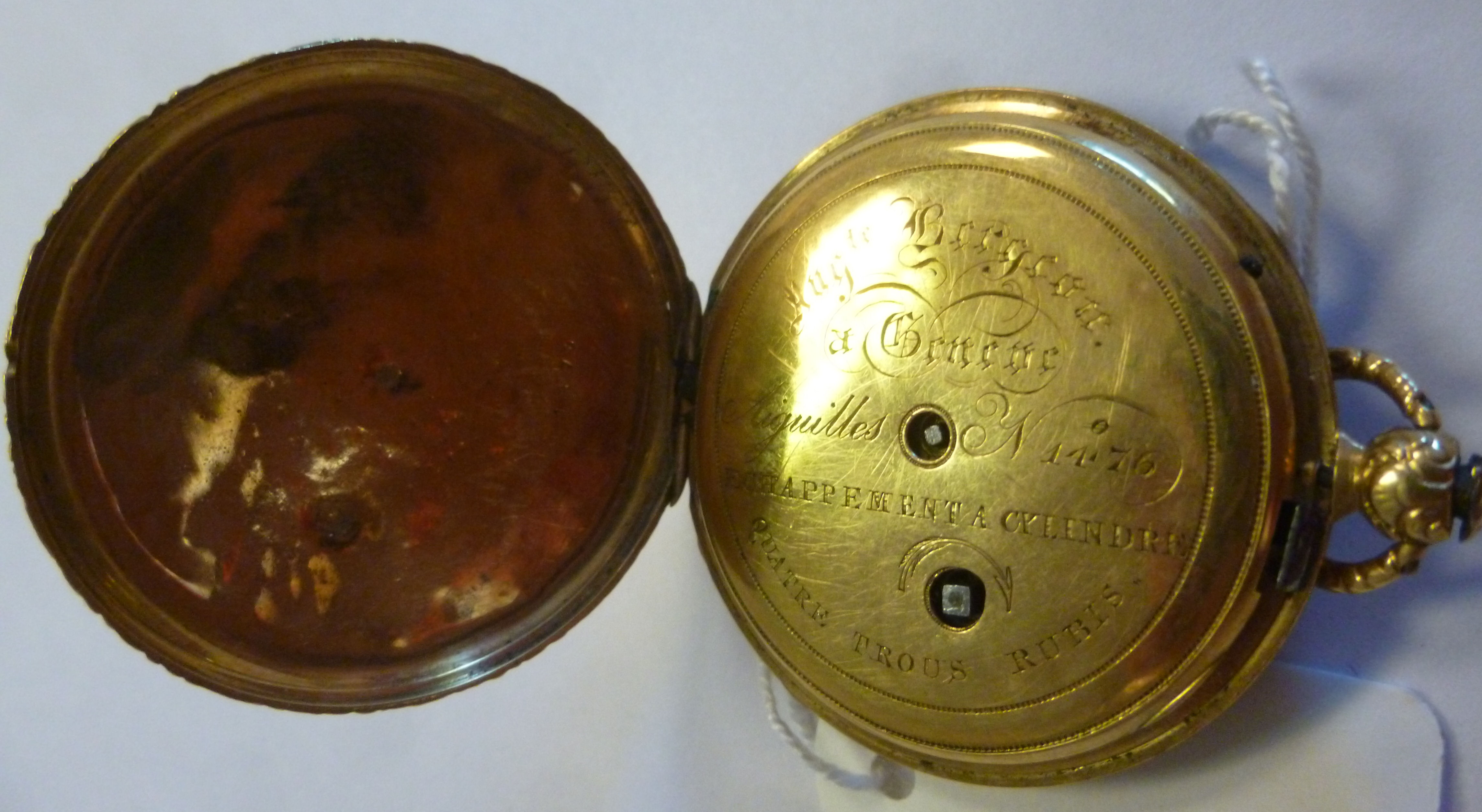 A late 19thC Flemish gold coloured metal slim cased pocket watch, engine turned, - Image 5 of 5