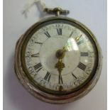 A late 18thC elaborately embossed and chased silver pair cased pocket watch,