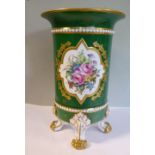 A 20thC Royal Crown Derby china cylindrical vase, on four claw feet,