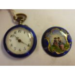 An early 20thC enamelled blue and pictorially painted,