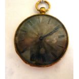 A late 19thC Flemish gold coloured metal slim cased pocket watch, engine turned,