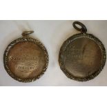 Two silver medallions, awarded by Edinburgh Ladies Institution of 55 George Square,