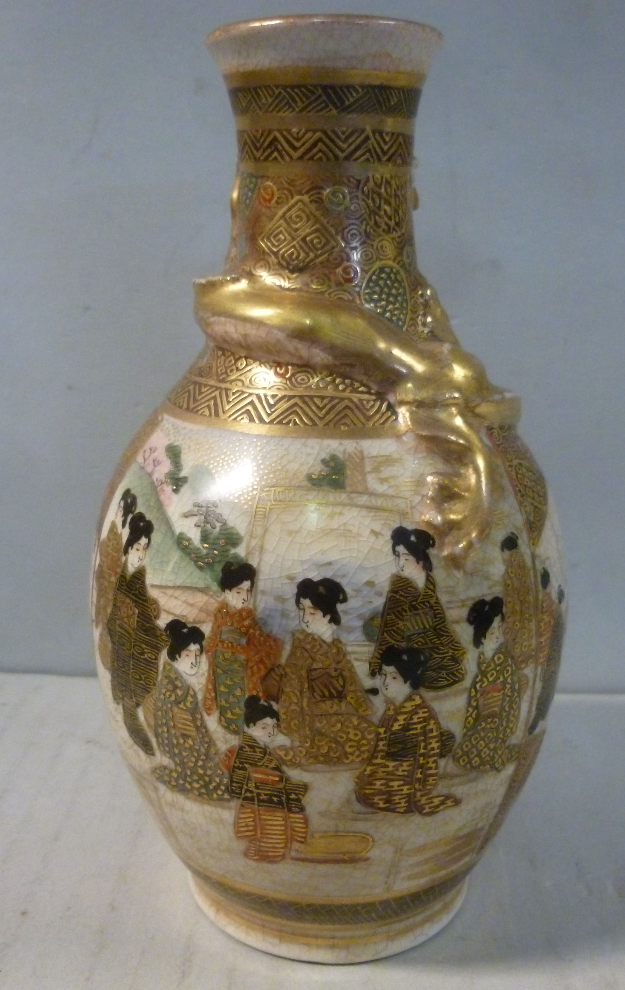 A late 19thC Japanese Satsuma earthenware vase of ovoid form, - Image 3 of 7