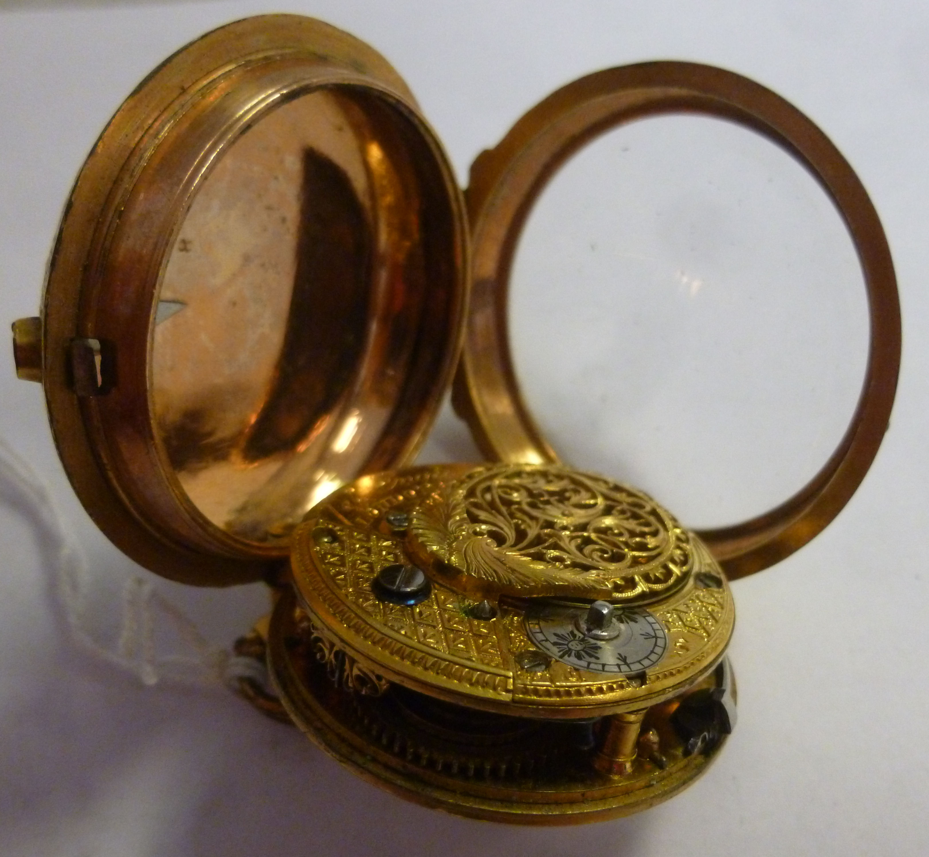 An early 19thC engraved and chased gilt metal cased pocket watch, the fusee movement inscribed Ja. - Image 3 of 7