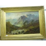 F Jamieson - a highland scene with a river in the foreground oil on canvas bears a signature