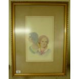 20thC British School - a portrait of two of the three Bronte sisters watercolour 9'' x 14''