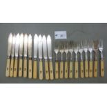 A set of ten late Victorian/Edwardian silver plated fish knives and forks,