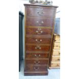 A modern burr walnut finished filing cabinet, the top set with a light brown hide scriber,