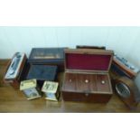 A mixed lot: to include two similar Roberts Rambler radios, in a stitched tan coloured hide,