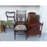 Small furniture: to include an Edwardian string inlaid mahogany bedside cupboard with a single door,