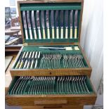 A silver plated and stainless steel canteen of Old English pattern cutlery and flatware,