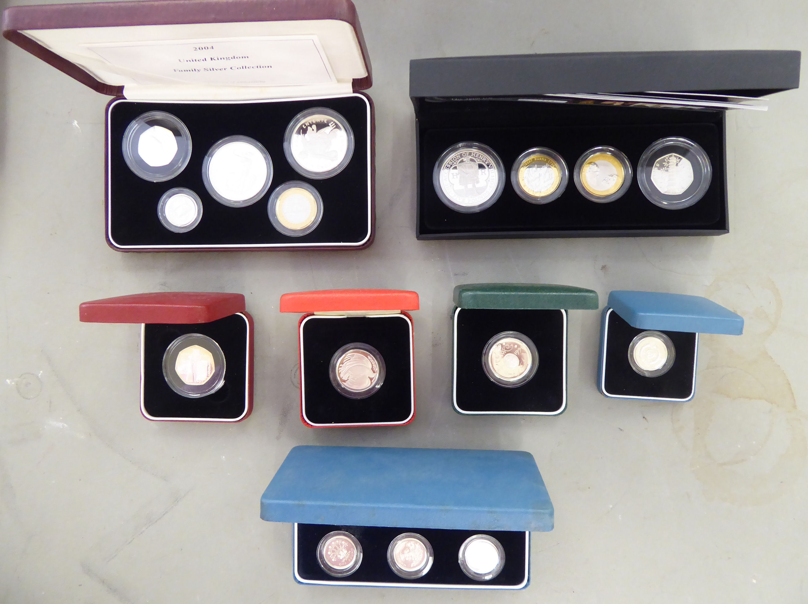 Franklin Mint and other proof coins: to include 'The 2004 Family Silver Collection' boxed with